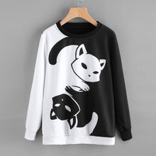 Load image into Gallery viewer, Couples Black And White Yin Yang Cat Hoodies Long Sleeve Pullover Kitty Print