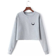 Load image into Gallery viewer, Autumn Long Sleeve Women Sweatshirts Casual O-Neck Cropped Pullovers Female Hoodies Coats Fashion Print Short Hoodies Grey S-2XL