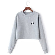 Load image into Gallery viewer, Autumn Long Sleeve Women Sweatshirts Casual O-Neck Cropped Pullovers Female Hoodies Coats Fashion Print Short Hoodies Grey S-2XL