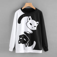 Load image into Gallery viewer, Couples Black And White Yin Yang Cat Hoodies Long Sleeve Pullover Kitty Print
