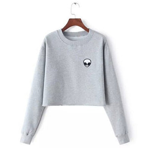 Autumn Long Sleeve Women Sweatshirts Casual O-Neck Cropped Pullovers Female Hoodies Coats Fashion Print Short Hoodies Grey S-2XL