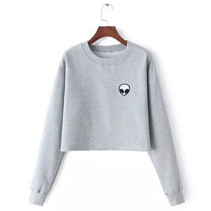 Autumn Long Sleeve Women Sweatshirts Casual O-Neck Cropped Pullovers Female Hoodies Coats Fashion Print Short Hoodies Grey S-2XL